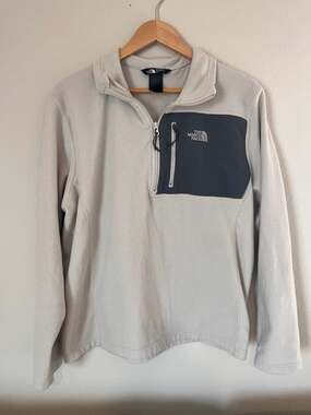 The North Face, Chimborazo 1/4 Zip Fleece Pullover Outdoor Jacket, Cream/Black,